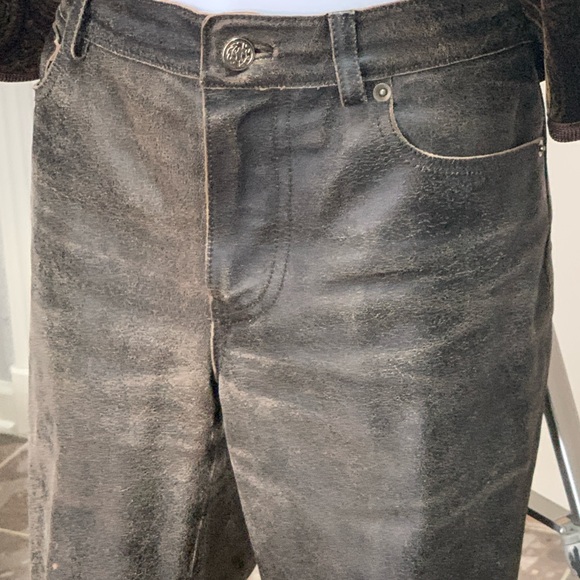 Distressed brown leather IDentity jeans by Lord & Taylor. Size2/4 - Picture 2 of 14